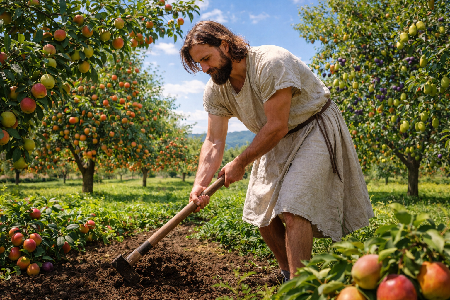 Christian man working the orchard.